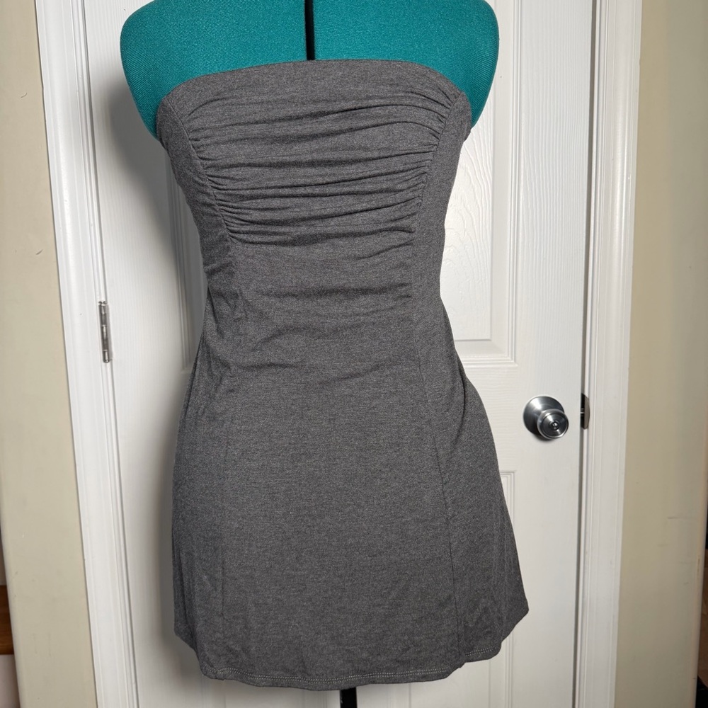 Urban Renewal Charcoal Gray Strapless Mini Dress With Ruched Detail